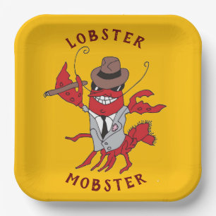 Lobster Mobster 🦞 Funny Cartoon Gangster Paper Plate