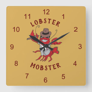 Lobster Mobster 🦞 Funny Cartoon Gangster Square Wall Clock