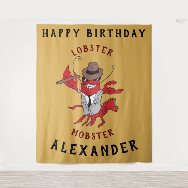 Lobster Mobster 🦞 Funny Cartoon Gangster Tapestry (Front)
