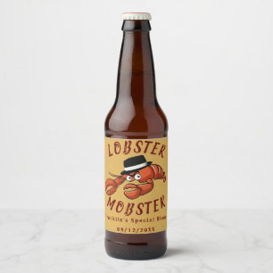 Lobster Mobster 🦞 Wide-Eyed Cute Cartoon Gangster Beer Bottle Label