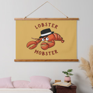 Lobster Mobster 🦞 Wide-Eyed Cute Cartoon Gangster Hanging Tapestry