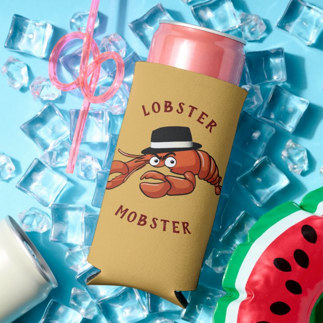 Lobster Mobster 🦞 Wide-Eyed Cute Cartoon Gangster Seltzer Can Cooler (In Situ Summer)