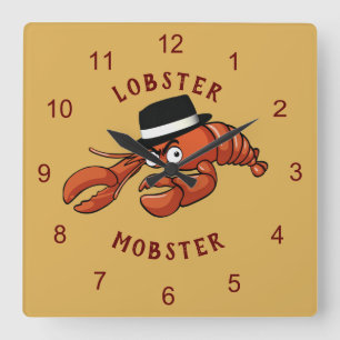 Lobster Mobster 🦞 Wide-Eyed Cute Cartoon Gangster Square Wall Clock