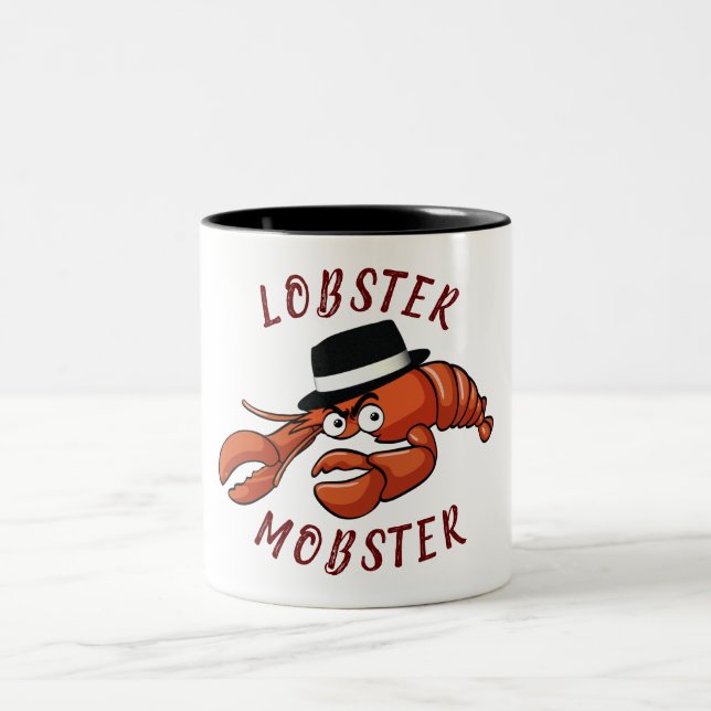 Lobster Mobster 🦞 Wide-Eyed Cute Cartoon Gangster Two-Tone Coffee Mug (Center)