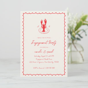 Lobster Monogram Red Engagement Party Invitation
