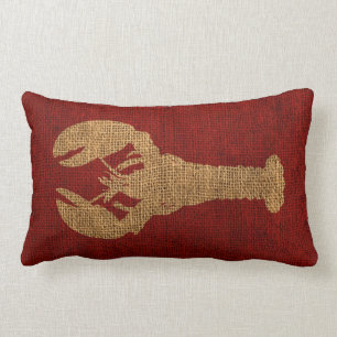 Lobster Nautical Rustic Red Lumbar Cushion