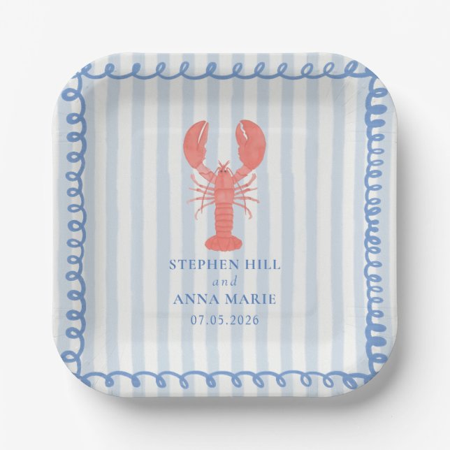 Lobster Nautical Wedding Paper Plates (Front)
