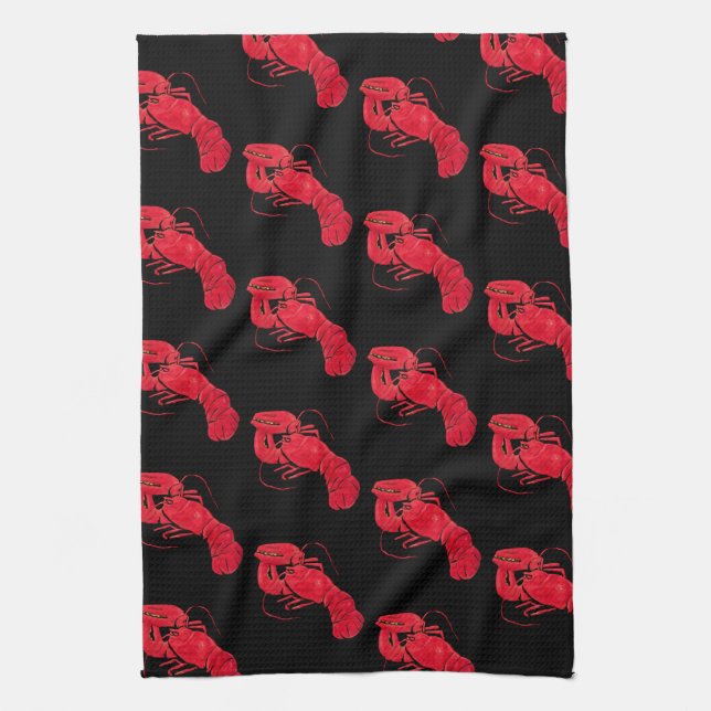 Lobster on Black Background by Marsden Hartley Tea Towel (Vertical)