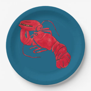 Lobster on Blue Background by Marsden Hartley Paper Plate