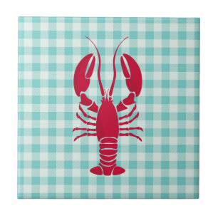 Lobster on Blue Gingham Ceramic Tile