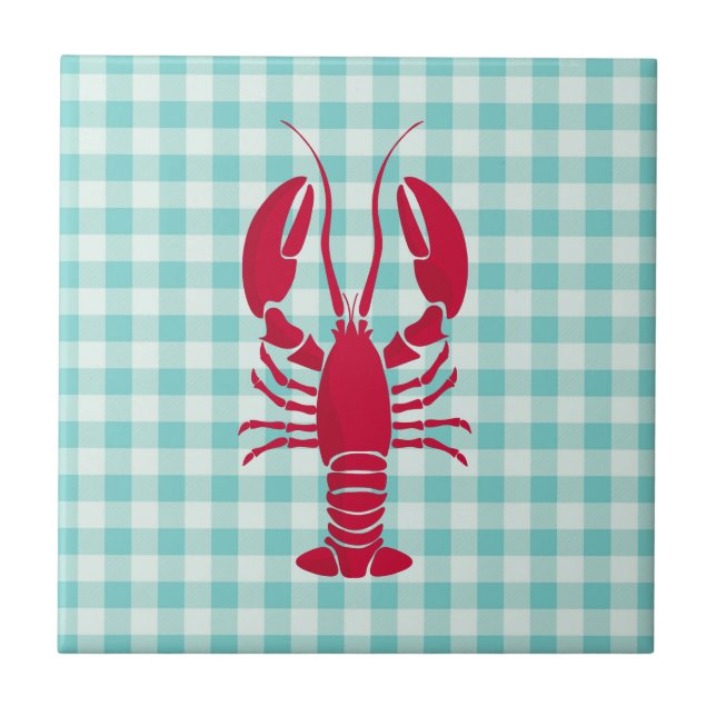 Lobster on Blue Gingham  Ceramic Tile (Front)