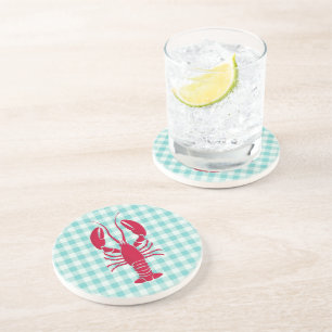 Lobster on Blue Gingham Coaster