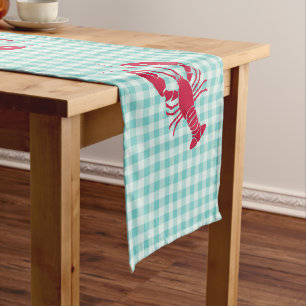 Lobster on Blue Gingham  Short Table Runner
