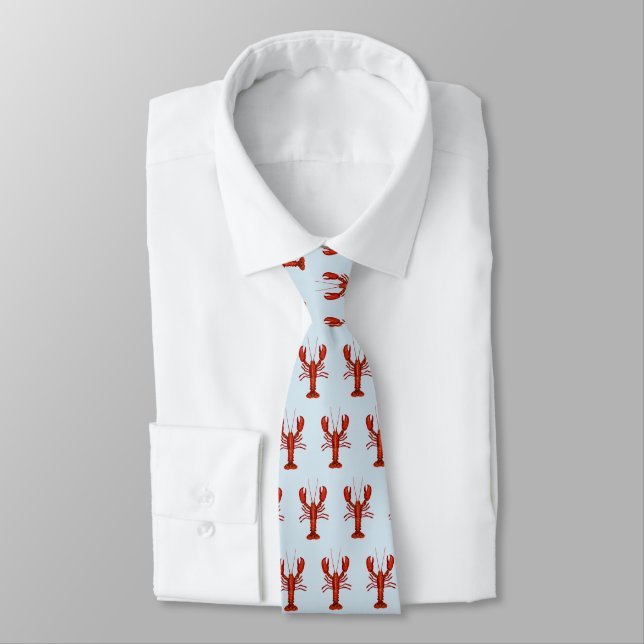 Lobster Painting Coastal Beach Pattern Tie (Tied)