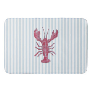 Lobster Painting Nautical Blue Stripe Coastal Bath Mat