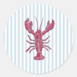Lobster Painting Nautical Blue Stripe Coastal Classic Round Sticker