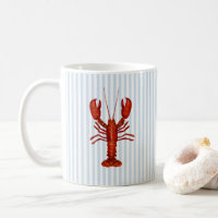 Lobster Painting Nautical Blue Stripe Coastal