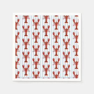 Lobster Painting Nautical Blue Stripe Coastal Napkin