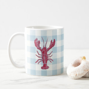 Lobster Painting Nautical Coastal Gingham Pattern Coffee Mug