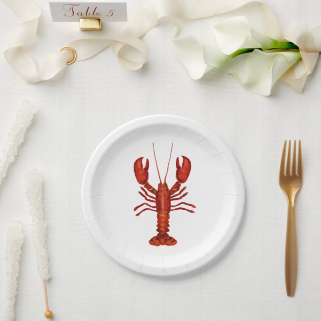 Lobster Painting Nautical Coastal Paper Plate (Wedding)