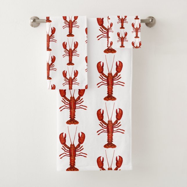 Lobster Painting Nautical Coastal Pattern Bath Towel Set (Insitu)