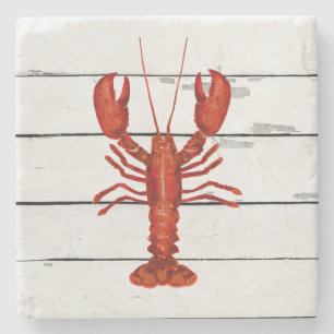 Lobster Painting Nautical Coastal Shiplap Stone Coaster