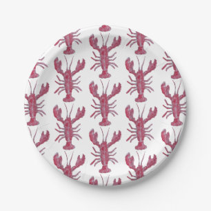 Lobster Painting Nautical Pattern Coastal Paper Plate