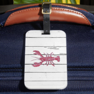 Lobster Painting Nautical Rustic Coastal Luggage Tag