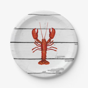 Lobster Painting Nautical Shiplap Coastal Paper Plate