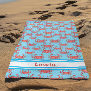 Lobster Pattern On Sea Blue Personalised Beach Towel