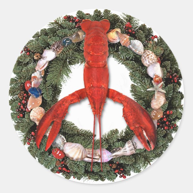 Lobster Peace Christmas Wreath Sticker (Front)