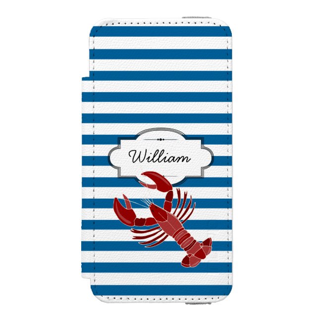 Lobster Personalised Blue and White Stripe Incipio iPhone Wallet Case (Folio Front)
