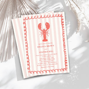 Lobster Pink Stripe Nautical Wedding Invitation