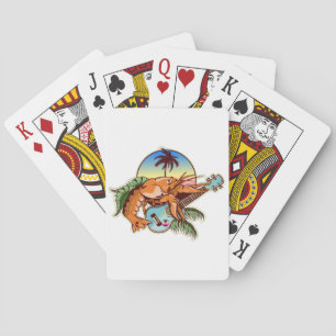 Lobster playing a ukulele guitar playing cards