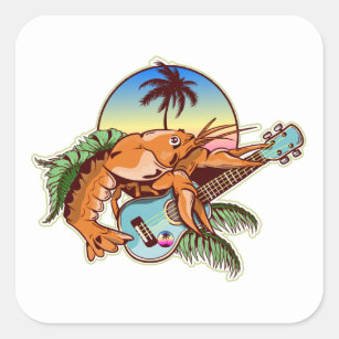 Lobster playing a ukulele guitar  square sticker