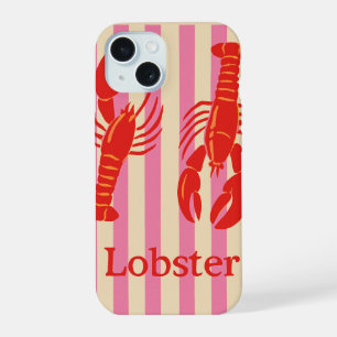 Lobster Pop Bold Crustaceans on Candy Stripes iPhone 15 Case