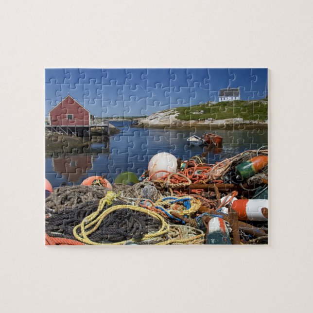 Lobster pots, buoys, and ropes on the dock at jigsaw puzzle (Horizontal)