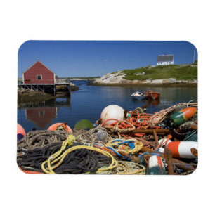 Lobster pots, buoys, and ropes on the dock at magnet