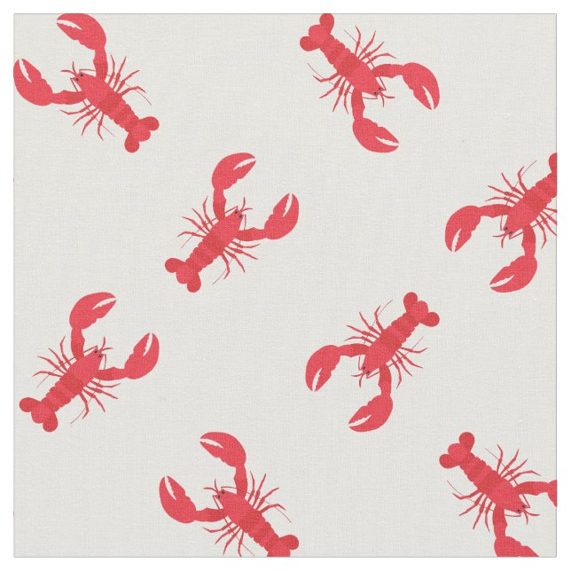 Lobster Print Fabric White (Close Up)