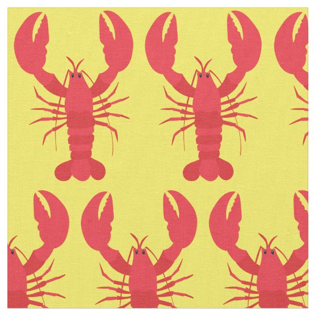Lobster Print Fabric Yellow (Close Up)