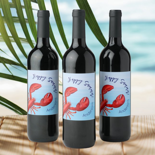 Lobster red blue sea happy summer name wine label (Creator Uploaded)