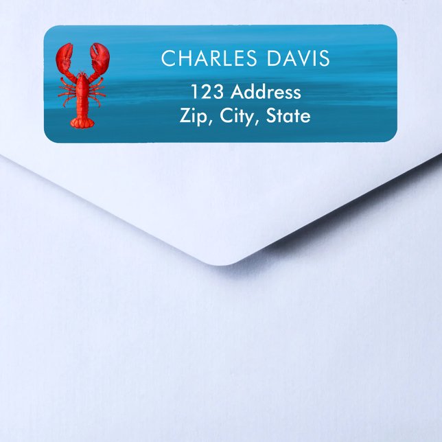 Lobster red blue sea return address label (Creator Uploaded)