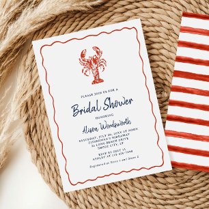 Lobster Red Coastal Stripes Bridal Shower Invitation