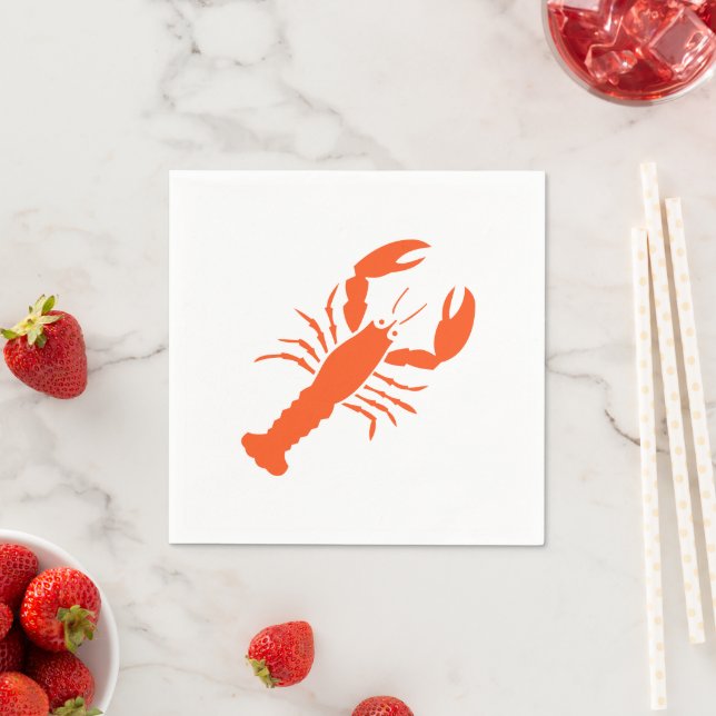 Lobster red orange white modern graphic cute fun napkin (Insitu)