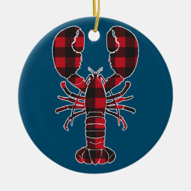 Lobster Red Plaid Buffalo Matching Pajama Family  Ceramic Ornament (Front)