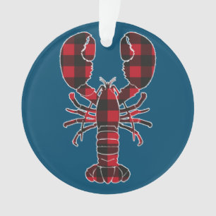 Lobster Red Plaid Buffalo Matching Pajama Family Ornament