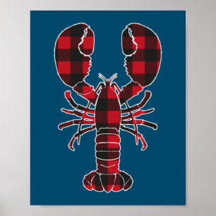 Lobster Red Plaid Buffalo Matching Pajama Family Poster