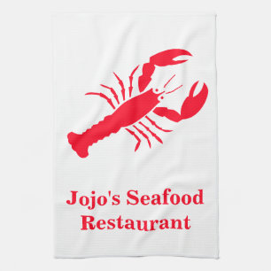Lobster Red White Jojo's(Name) Seafood Restaurant Tea Towel