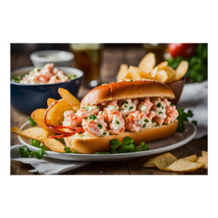 Lobster Roll And Potato Chips Poster