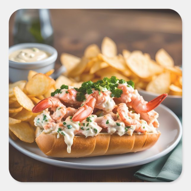 Lobster Roll and Potato Chips Square Sticker (Front)